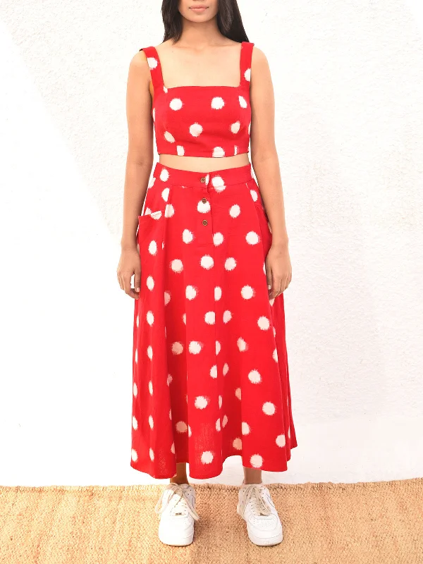 NATIVE IKAT RED POLKA DOT SKIRT  RED leather skirt durable