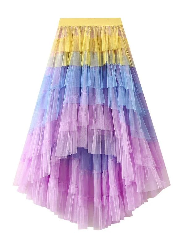 Irregular Cake High Waist Gauze Skirt maxi skirt elegant