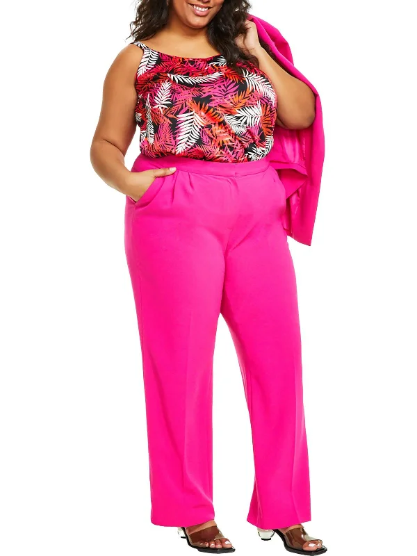 Plus Womens High Rise Straight Leg Wide Leg Pants Cozy Maternity Pants
