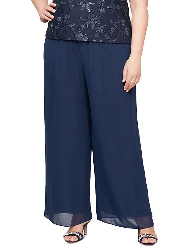Plus Womens Pull On High Rise Wide Leg Pants Lightweight Linen Pants