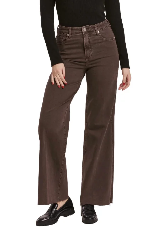 Fiona High Rise Wide Leg Pant In Mocha Brown Comfortable Maternity Pants