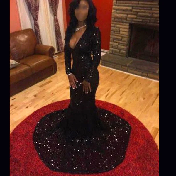 Black Sequin Long Evening Prom Dress, Black 2017 Prom Dress, Long sleeve Evening Dress, Sparkly Prom Dress, Simple Prom Dress, 17019 Tunics Bestseller popular