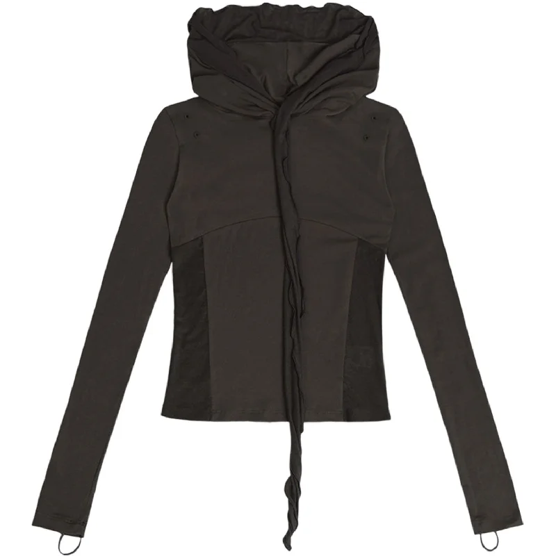 Muffler Hoodie Long Sleeve Charcoal Hoodie with Hem Contrast Bold Stylish
