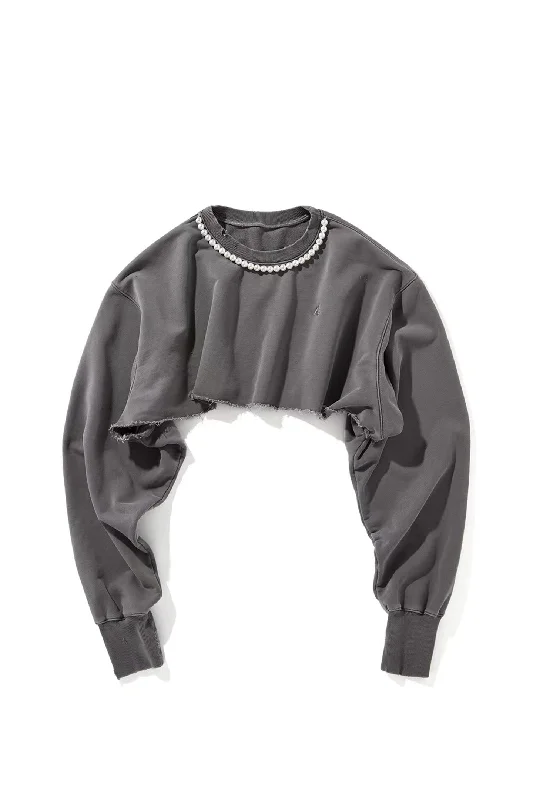 AINTSHY Pearl Sweatshirt Hoodie with Raw Hem Edgy Unfinished