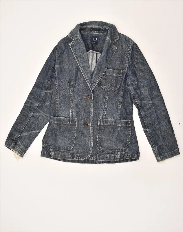 GAP Womens 2 Button Denim Blazer Jacket US 8 Medium Blue Cotton Lace Jacket Ribbed Jacket Sequined Jacket