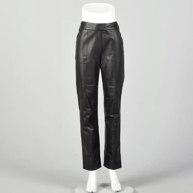 Small Black Leather Pants Cozy Fitted Pants