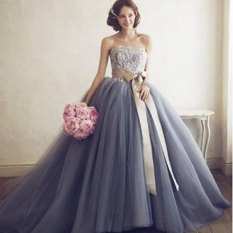 Grey Tulle A line Evening Prom Dresses, Ball Gown Party Prom Dress, Custom Long Prom Dresses, Cheap Formal Prom Dresses, 17078 Tunics Satin smooth