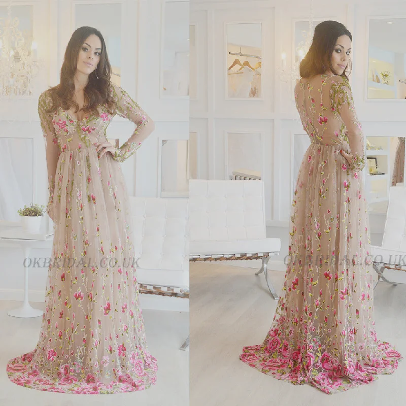 Applique Prom Dress, Long Sleeve Prom Dress, Tulle Prom Dress, V-Neck Prom Dress, Beaded Prom Dress, KX24 Tunics Versatile all-occasion