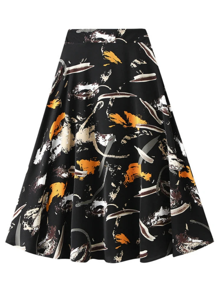 Graffiti Floral High Waist Chiffon Printed Skirt linen skirt relaxed