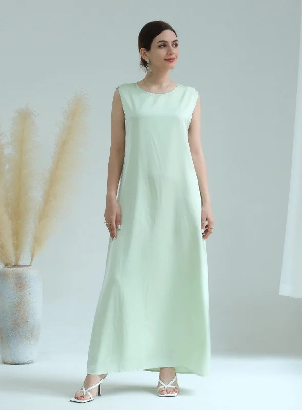 Satin Slip Dress - Mint Maxi Flowy Bohemian