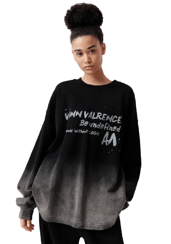 Gradient Distressed Stonewashed Sweatshirt Hoodie with Color Block Contrast Stylish