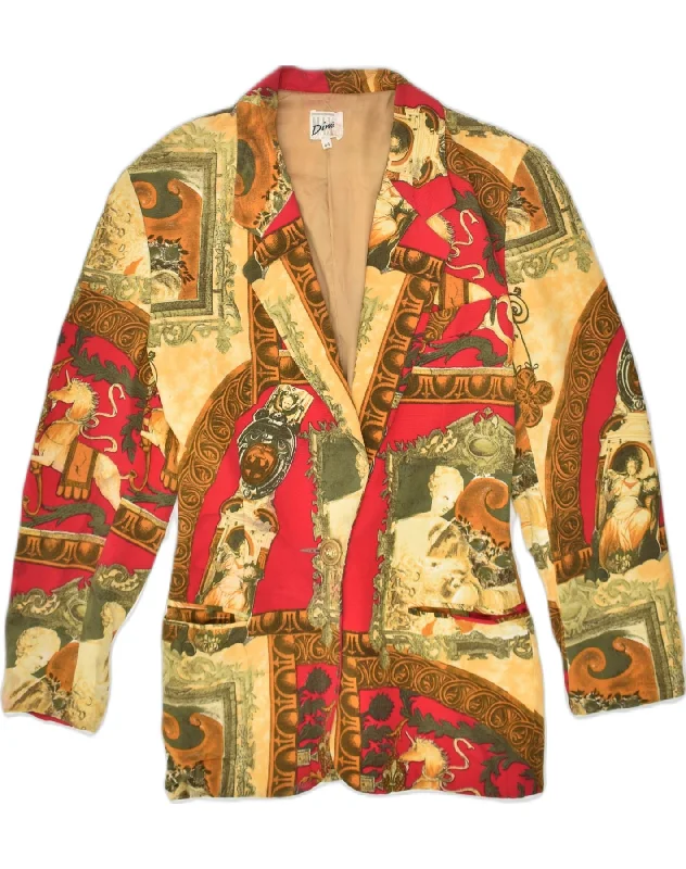 MAX DINE Womens Graphic 1 Button Blazer Jacket IT 44 Medium Multicoloured Hooded Jacket Caped Jacket Shawl Collar Jacket