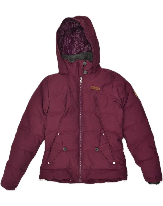 COLUMBIA Womens Hooded Padded Jacket UK 10 Small Burgundy Polyester Wool Fabric Cashmere Fabric Tweed Fabric
