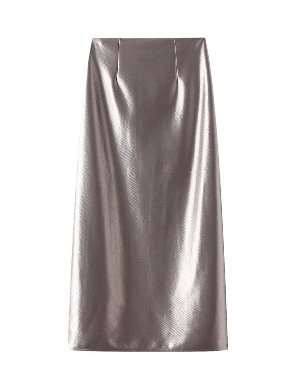 Women Luminous Fabric Split Skirt high slit skirt