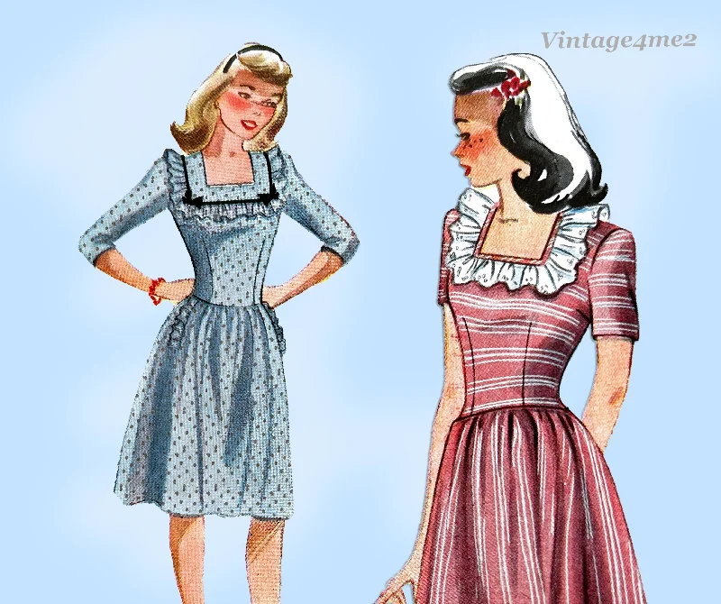 Simplicity 4965: 1940s Misses WWII Day Dress Sz 32 B Vintage Sewing Pattern Boat Neckline Classic