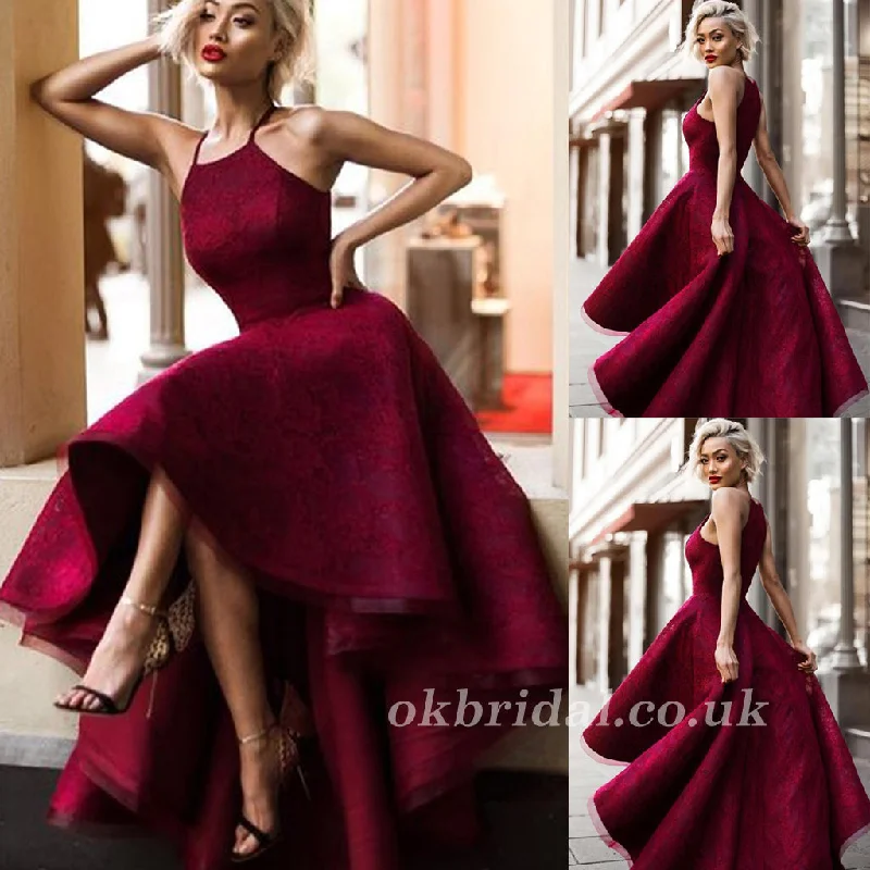 High-Low Prom Dress, Lace Prom Dress, Halter Prom Dress, Sleeveless Prom Dress, Red Prom Dress, LB0878 Off-the-shoulder Chic Trendy