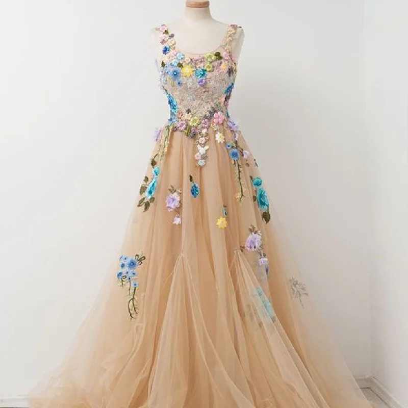 Tulle Prom Dresses, A-Line Applique Evening Dresses, LB0456 Tunics Sophisticated sleek