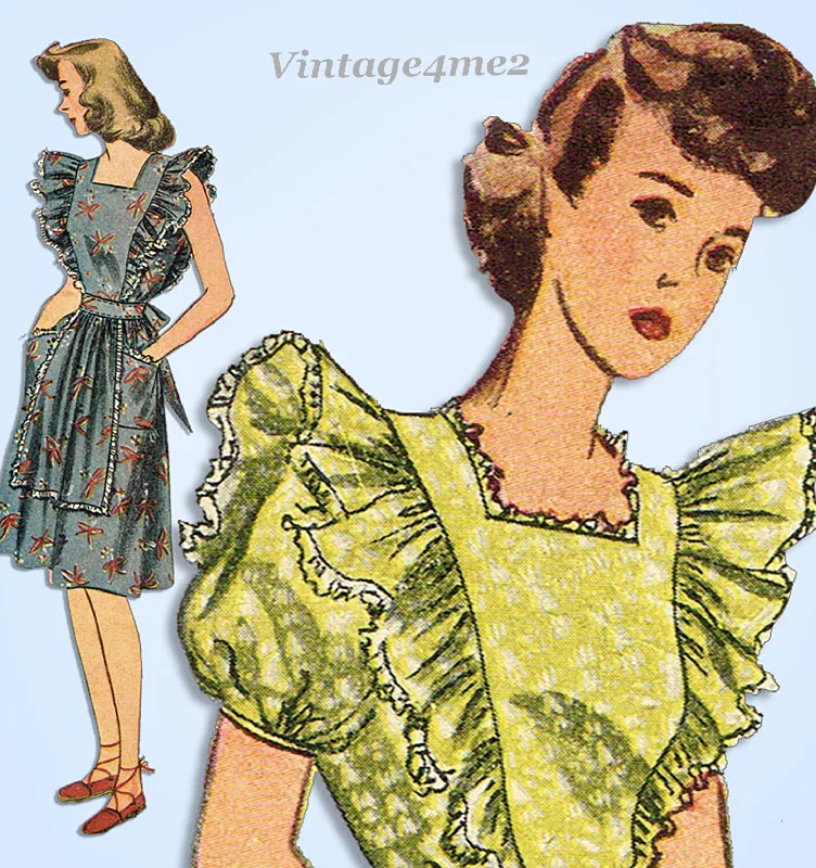 1940s Vintage Simplicity Sewing Pattern 4632 Misses WWII Pinafore Sun Dress A-Line Day Work