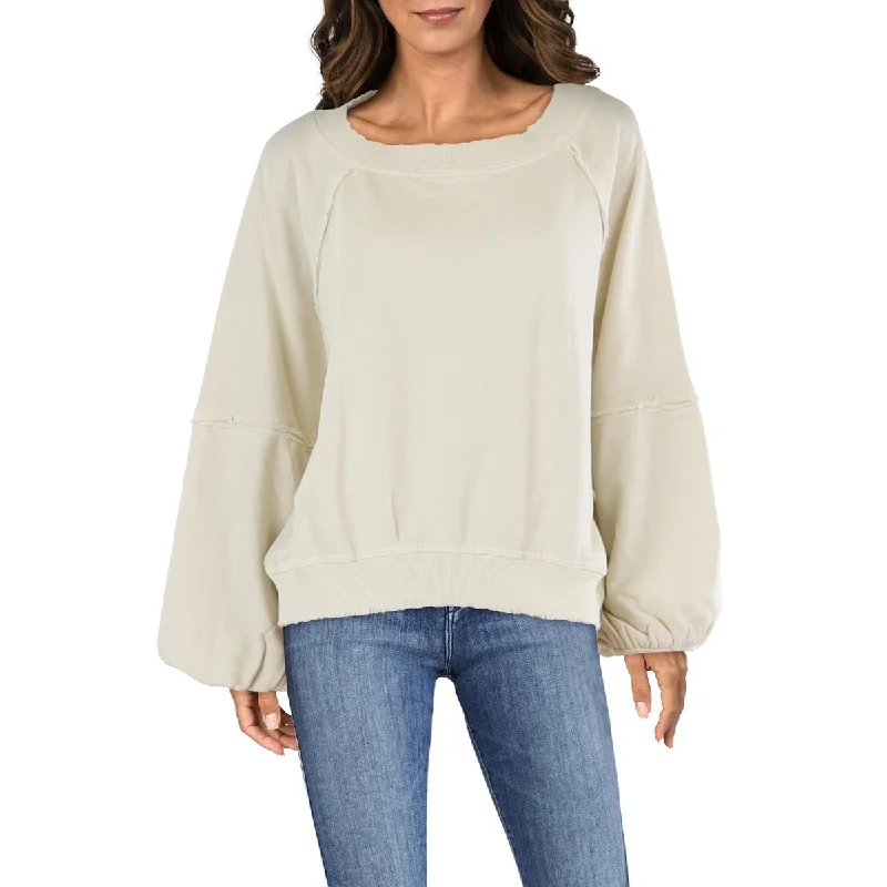 Womens Cotton Boat Neck Sweatshirt Hoodie with Applique Textured Unique