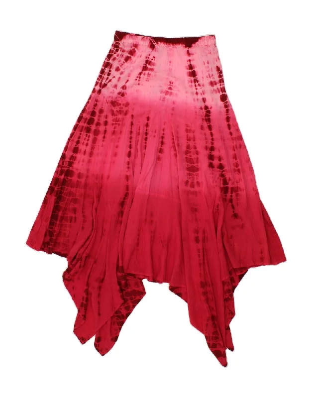 VINTAGE Womens Asymmetrical Skirt Medium W28  Pink Tie Dye silk skirt lustrous