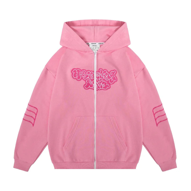 Advbridge Y2K Fashionable Retro Zipper Hoodie Street Top Pink Embroidered Letters Oversized fall Hip Hop High Street Men Women Sweatshirts Hoodie with Pattern Geometric Abstract Advbridge Y2K Fashionable Retro Zipper Hoodie Street Top Pink Embroidered Letters Oversized fall Hip Hop High Street Men Women Sweatshirts Hoodie with Pattern Geometric Abstract