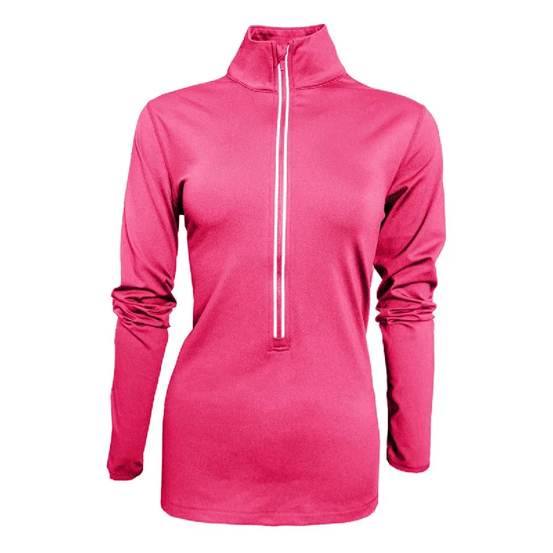 BAW Women's Neon Pink 1/2 Zip Comfort Weight Sweatshirt Hoodie with Hem Detail Decorative Unique