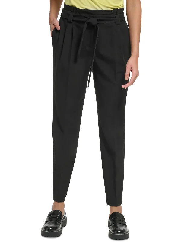 Womens High Rise Tie-Waist Straight Leg Pants Stylish Elastic Waist Pants