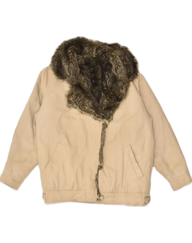 VINTAGE Womens Sherpa Jacket UK 20 2XL Beige Toggled Jacket Drawstring Jacket Belted Jacket