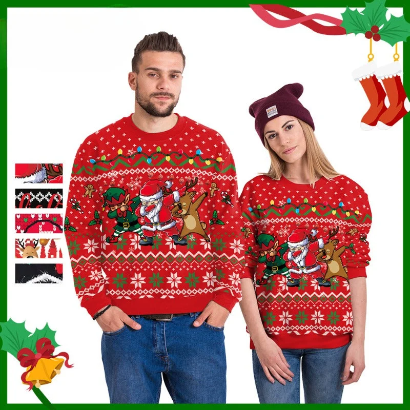 Wholesale Christmas Digital Printed Christmas Crewneck Sweatshirt Hoodie with Patch Decorative Personalized