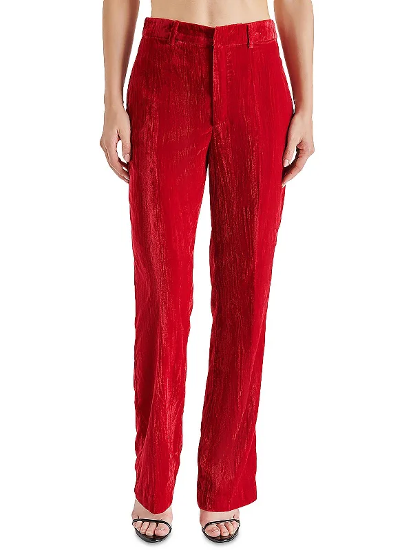 Mercer Womens Crushed Velvet Dressy Straight Leg Pants Cozy Knit Pants