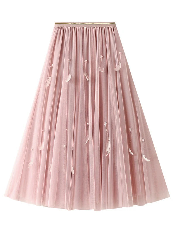 Medium to Long High Waist Feathers Skirt maxi skirt elegant