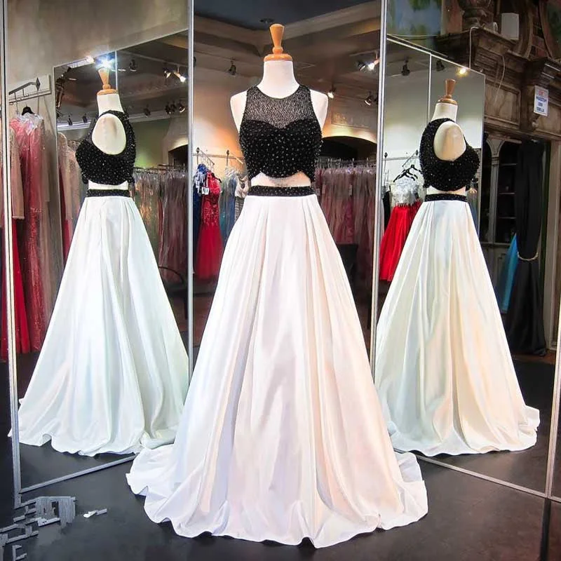 Two Pieces A line Evening Prom Dresses, Sexy Black and White Party Prom Dress, Custom Long Prom Dress, Cheap Party Prom Dress, Formal Prom Dress, 17028 Tunics Luxurious premium