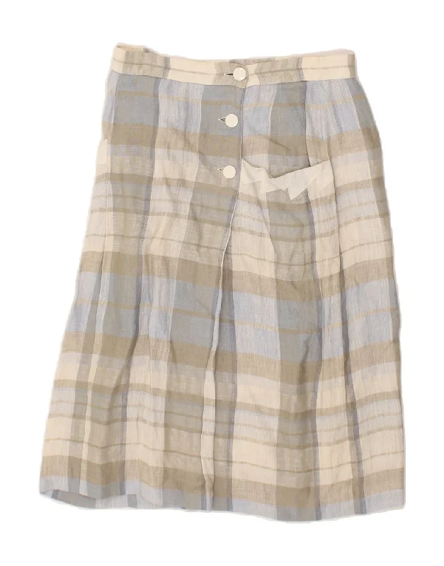 VINTAGE Womens Midi Skirt IT 46 Large W28 Grey Check ribbed skirt waist