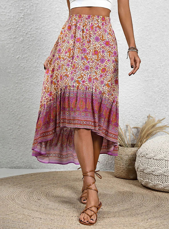 Women Hi Lo Bohemian Printed Skirt summer skirt style