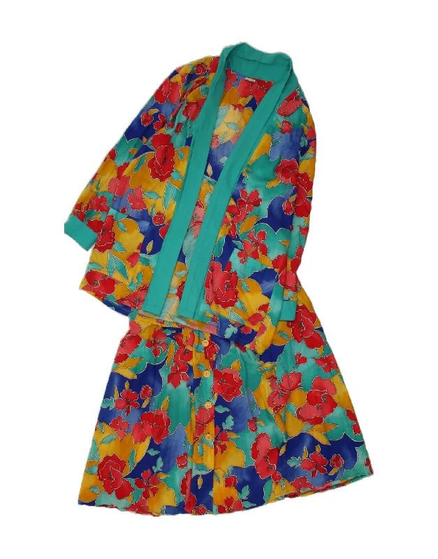 VINTAGE Womens 2 Piece Skirt Set UK 14 Medium W30  Multicoloured Floral denim skirt trendy