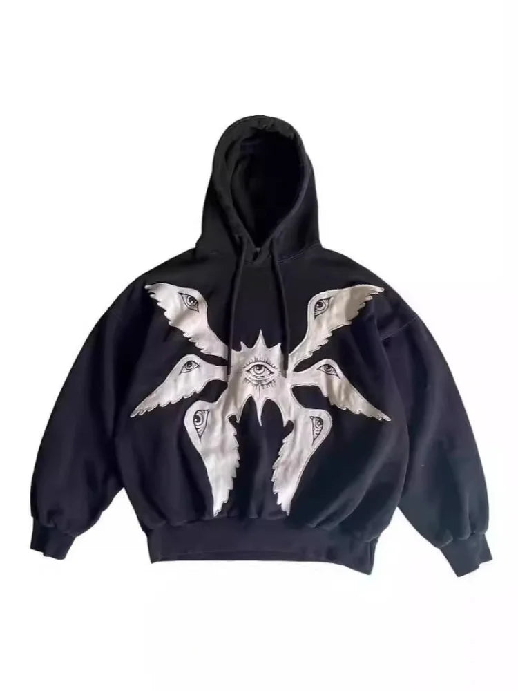 Advbridge Y2k Vintage Streetwear Hoodies Women American Retro Punk Gothic Hip Hop Long Sleeve Loose Hooded Sweatshirt Winter 2024 Hoodie with Set-In Sleeves Structured Classic