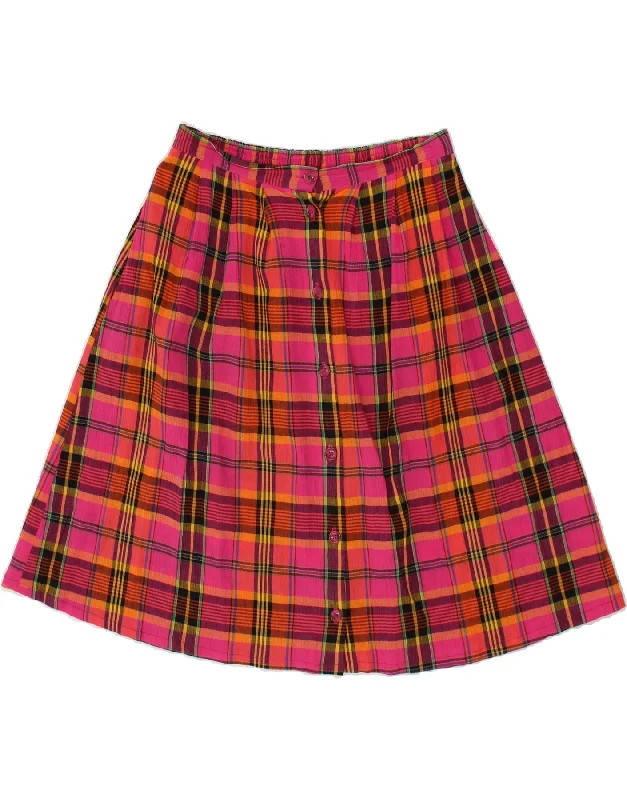VINTAGE Womens Petite A-Line Skirt UK 14 Medium W30 Pink Check Cotton velvet skirt luxury