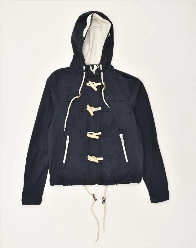 SUPERDRY Womens Hooded Duffle Jacket UK 4 XS Navy Blue Cotton Nylon Jacket Polyester Jacket Spandex Jacket