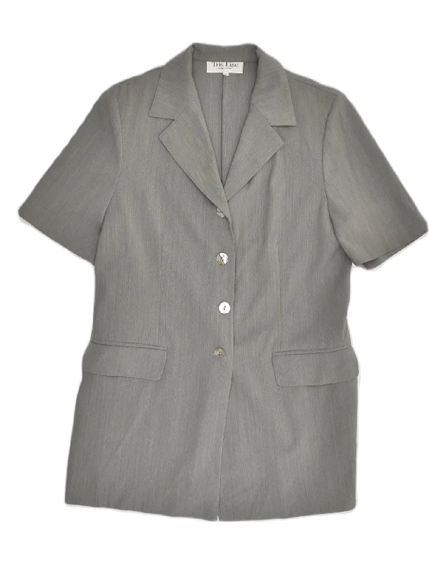 VINTAGE Womens 4 Button Short Sleeve Blazer Jacket IT 44 Medium Grey Anorak Shell Jacket Lightweight Jacket VINTAGE Womens 4 Button Short Sleeve Blazer Jacket IT 44 Medium Grey Anorak Shell Jacket Lightweight Jacket