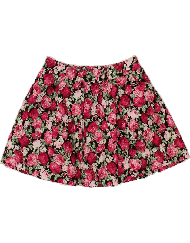 VINTAGE Womens Mini Skirt W24 XS Pink Floral leather skirt sleek