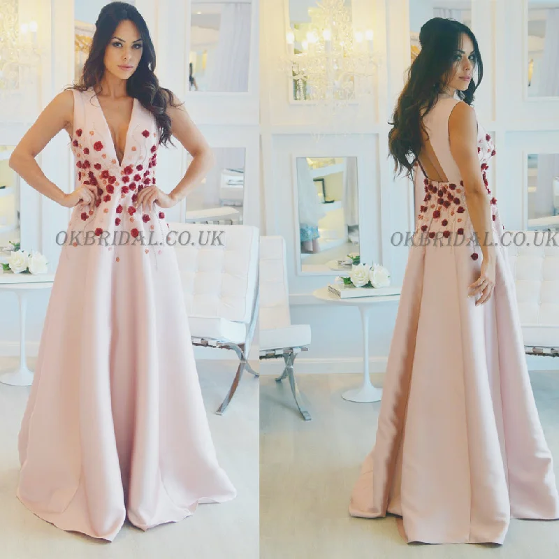 V-Neck Prom Dress, Satin Prom Dress, A-Line Prom Dress, Sleeveless Prom Dress, Open-Back Prom Dress, KX28 Tunics Sophisticated sleek