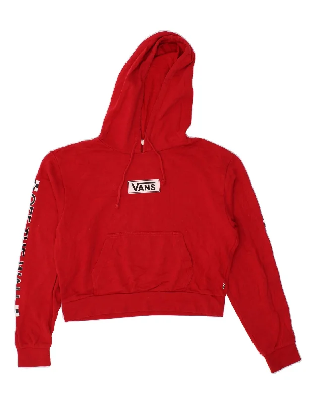 VANS Womens Oversized Graphic Crop Hoodie Jumper UK 10 Small Red Hoodie with Ribbed Neckline Snug Warm