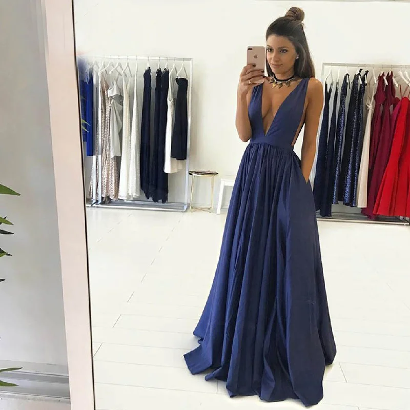 Charming Deep V-Neck Prom Dresses, Sleeveless Jersey A-Line Backless Prom Dresses, KX1256 Tunics Modern contemporary