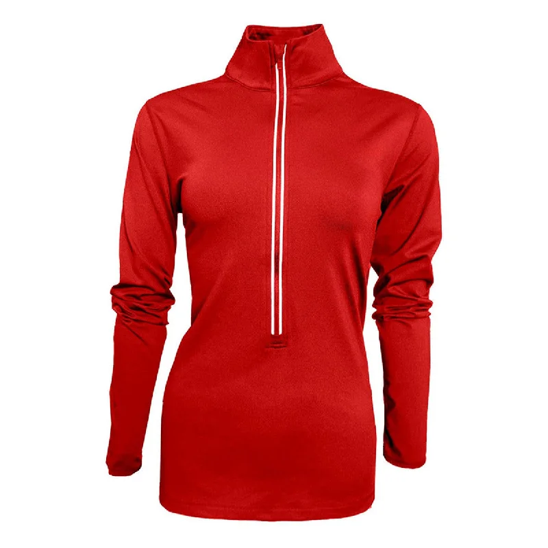 BAW Women's Red 1/2 Zip Comfort Weight Sweatshirt Hoodie with Hem Frayed Vintage Worn