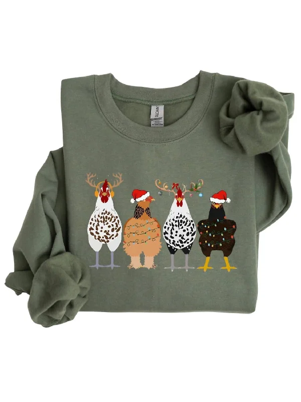 Women's Chickens In A Row, Farm Life, Sweatshirt In Military Green Hoodie with Lining Warm Insulated Women's Chickens In A Row, Farm Life, Sweatshirt In Military Green Hoodie with Lining Warm Insulated