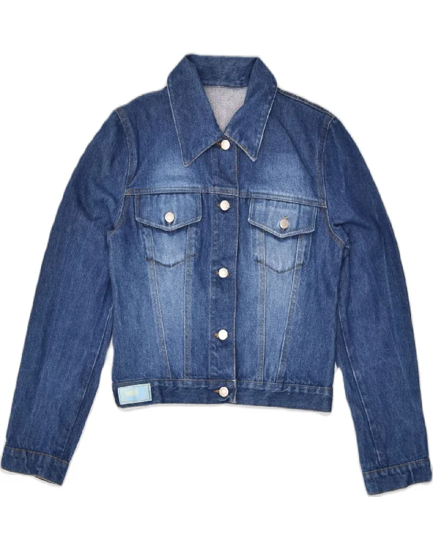VINTAGE Womens Denim Jacket UK 12 Medium Navy Blue Cotton Plaid Jacket Tartan Jacket Houndstooth Jacket