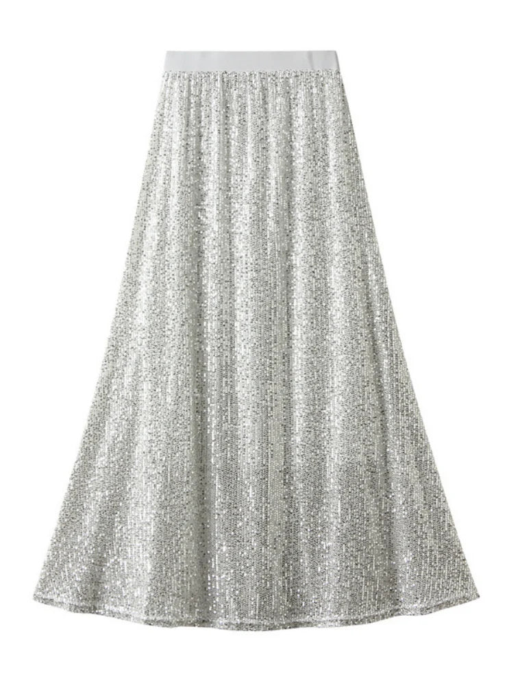 High Waist Sequins Mid-length Hip Skirt wool skirt breathable