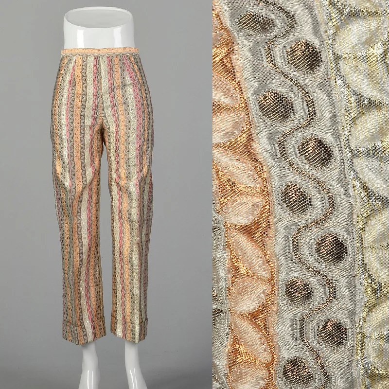 XXS 1970s Metallic Striped Wide Leg Pants Classic Chino Pants