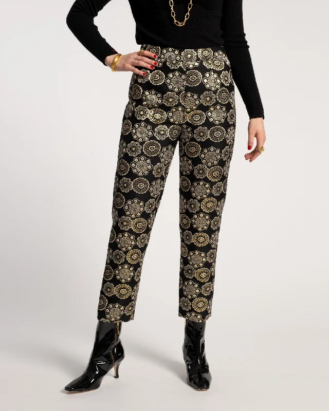 Lucy Pant Large Floral Metallic Jacquard Soft Stretch Trousers