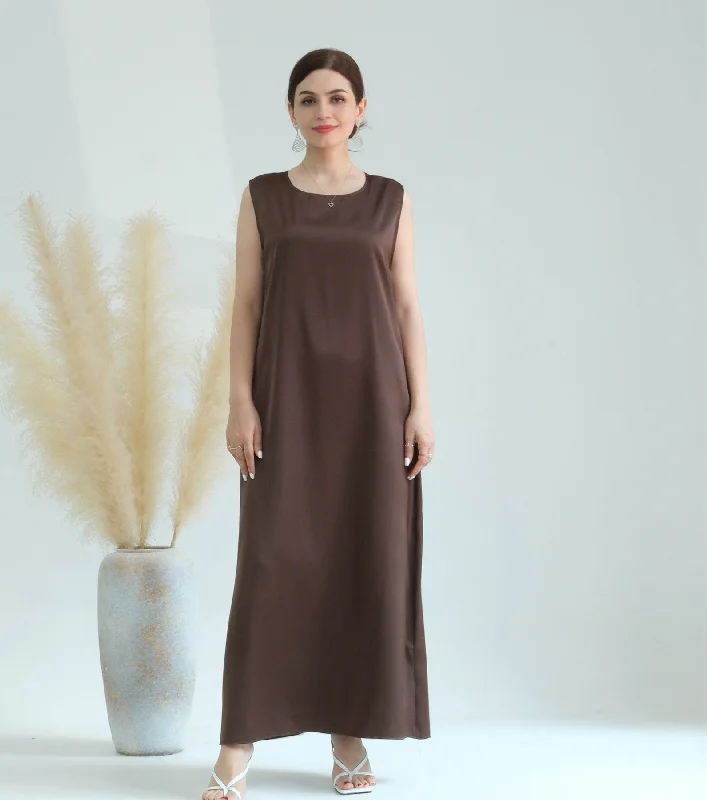 Satin Slip Dress - Brown Shift Classic Vintage